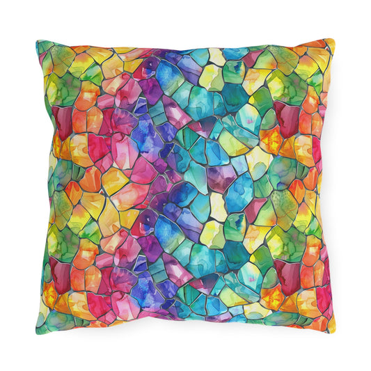 Bespattered Facade Rainbow Mosaic UV-Resistant Outdoor Pillows | 4 Sizes