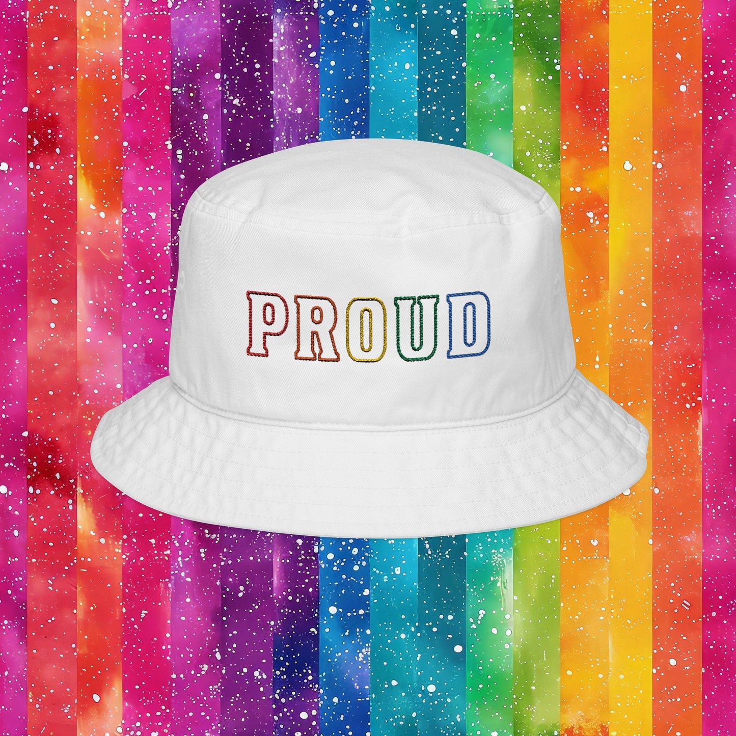 Bespattered Facade Rainbow Proud LGBTQ+ Pride Embroidered Bucket Hat