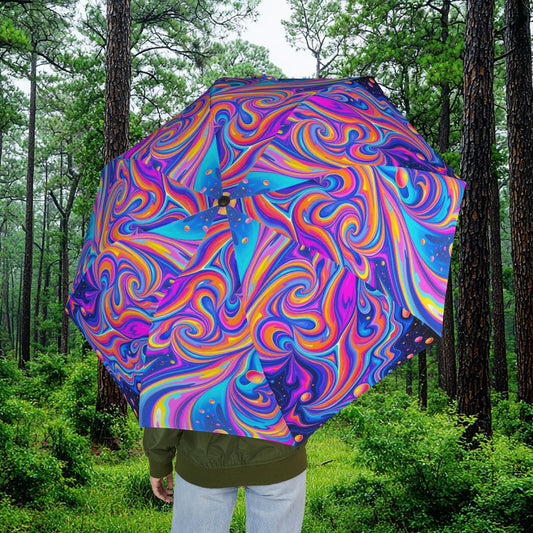 Bespattered Facade Trippy Rainbow Foldable Umbrella โ Compact Semi-Automatic Rain Parasol