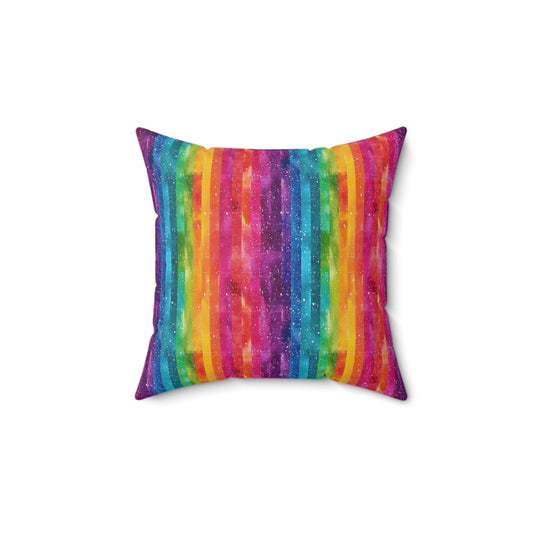 Bespattered Facade Rainbow Stripes Faux Suede Square Throw Pillow | 4 Sizes
