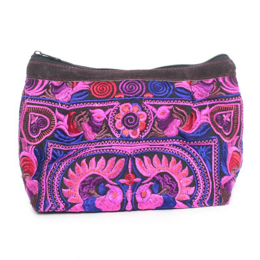 Happy Birds Pink Embroidered Cosmetic Bag - Thailand