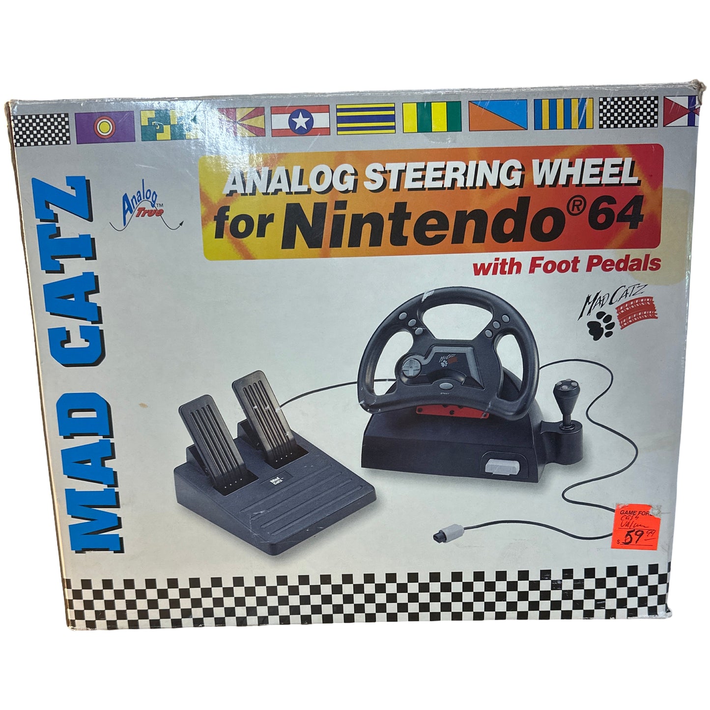 N64 RARE Original Vintage 1996 Mad Catz - Analog Steering Wheel w/Foot Pedals