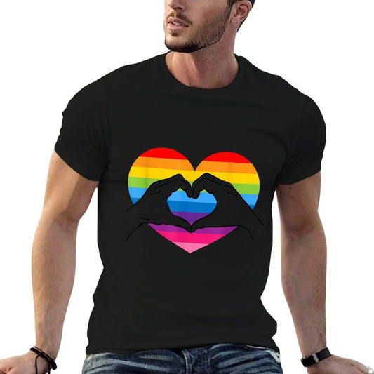 Rainbow Heart Love Hands Vintage Retro Style LGBT Gay Pride Eco-friendly Material T-Shirt