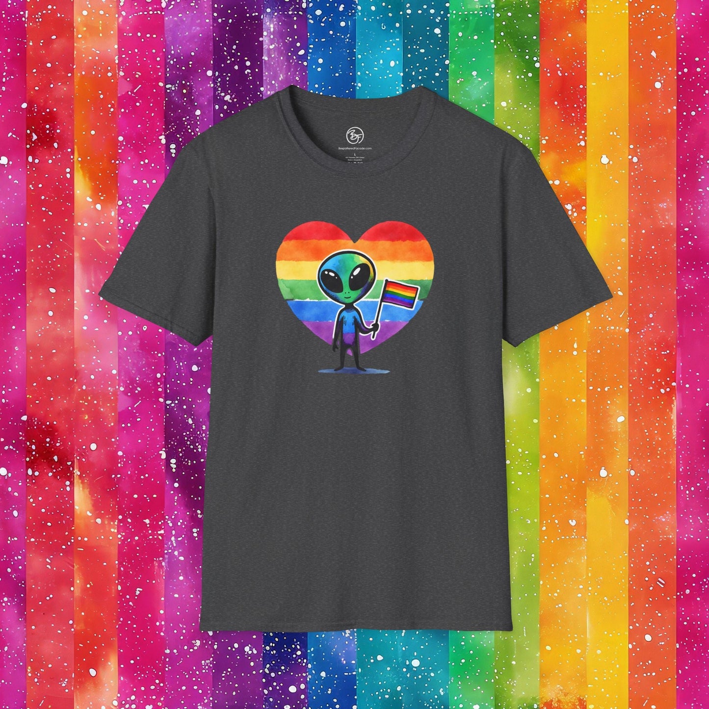 Bespattered Facade Rainbow Extraterrestrial Pride Unisex Softstyle T-Shirt