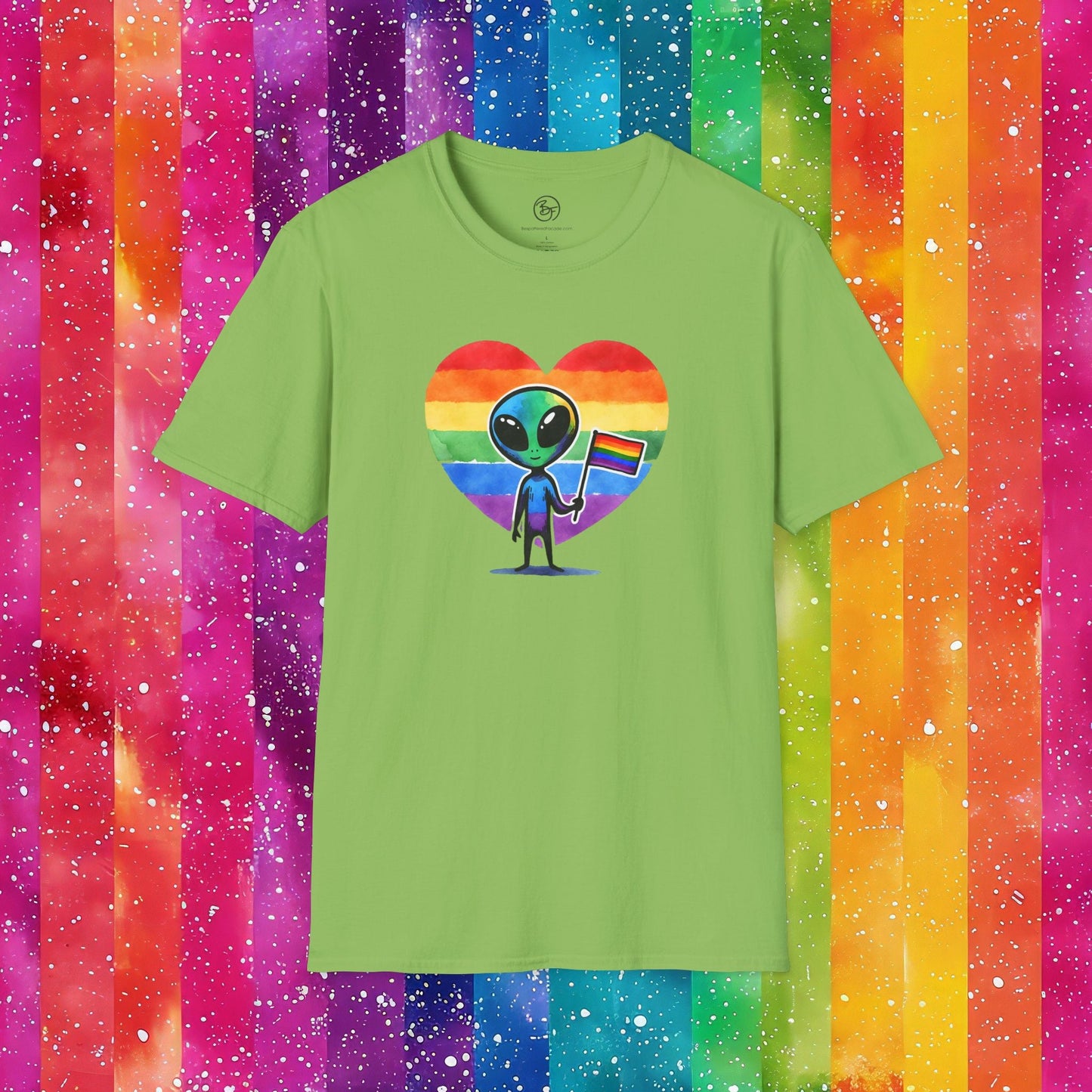 Bespattered Facade Rainbow Extraterrestrial Pride Unisex Softstyle T-Shirt