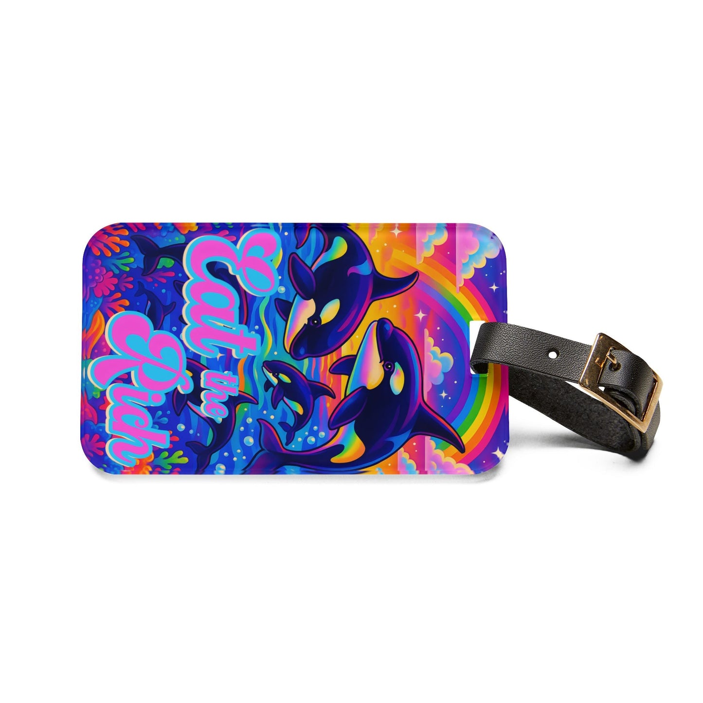 Bespattered Facade "Eat the Rich" Orcas Luggage Tag with Leather Strap