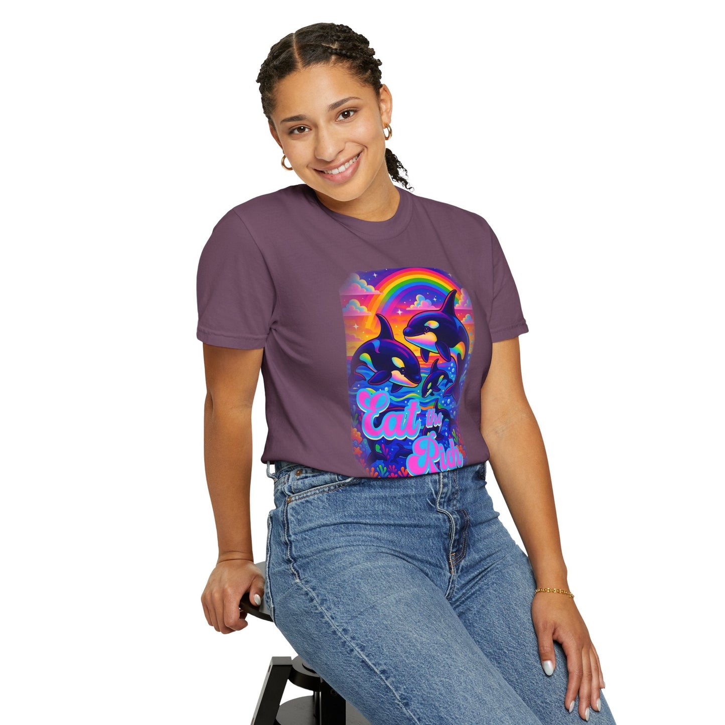 Bespattered Facade Whimsical "Eat the Rich" Orcas Premium Unisex Comfort Colors Garment Dyed 100% Cotton T-Shirt