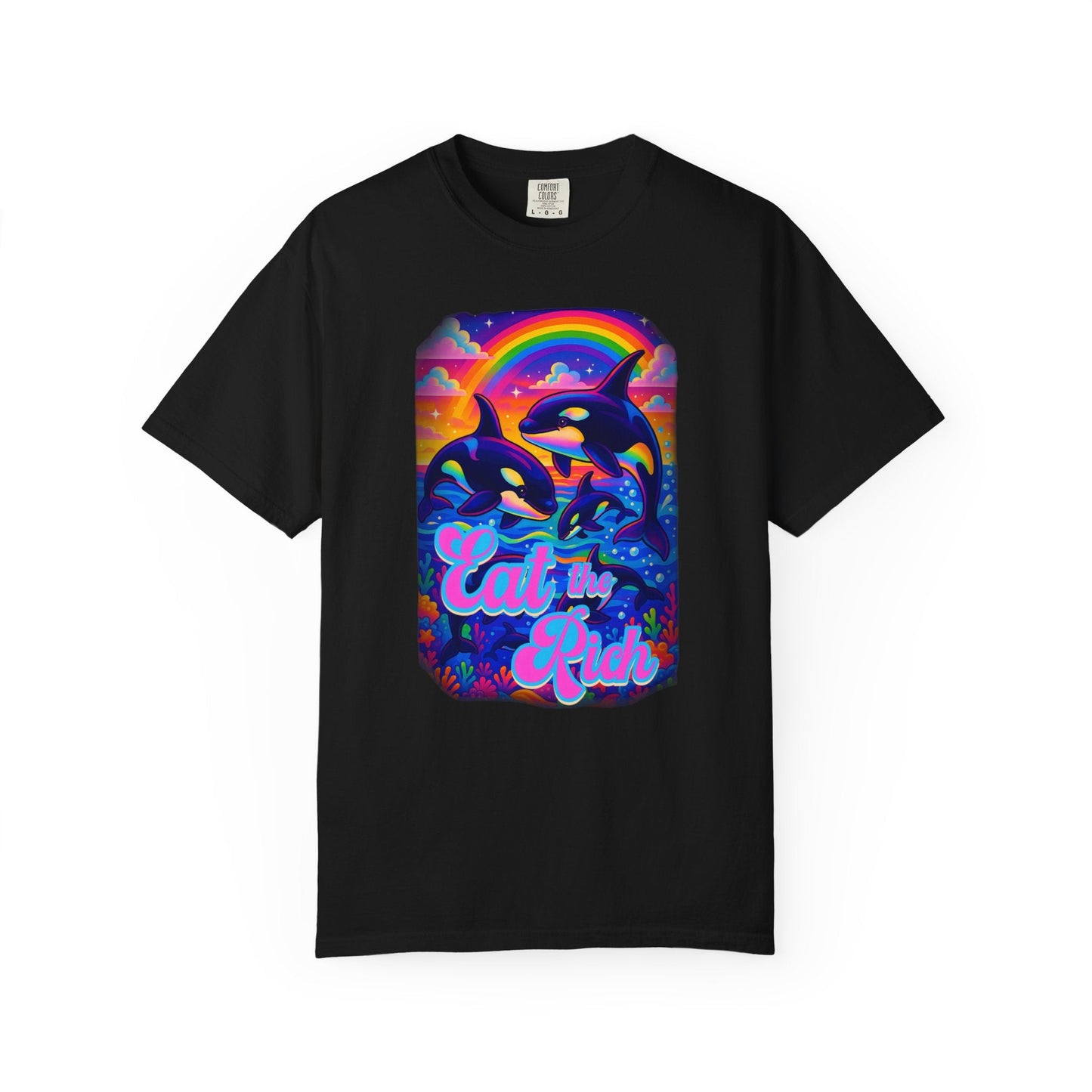 Bespattered Facade Whimsical "Eat the Rich" Orcas Premium Unisex Comfort Colors Garment Dyed 100% Cotton T-Shirt