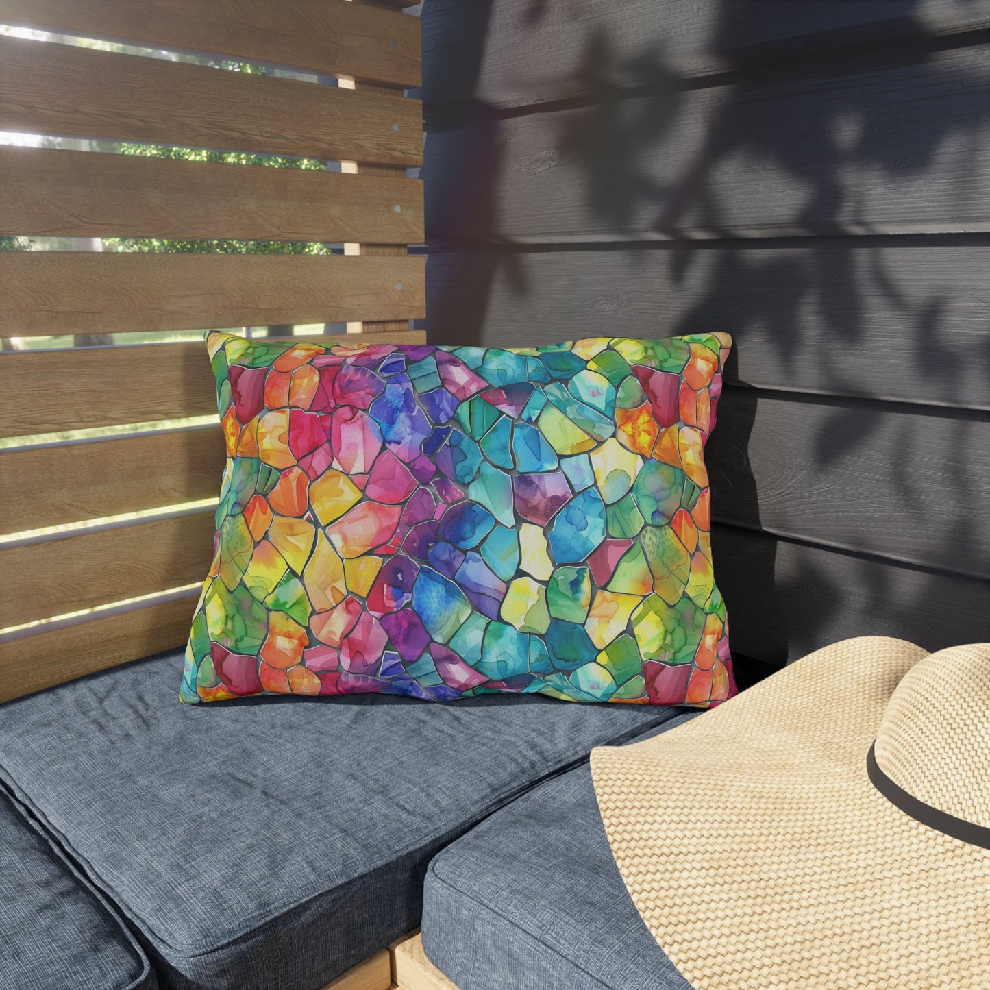 Bespattered Facade Rainbow Mosaic UV-Resistant Outdoor Pillows | 4 Sizes