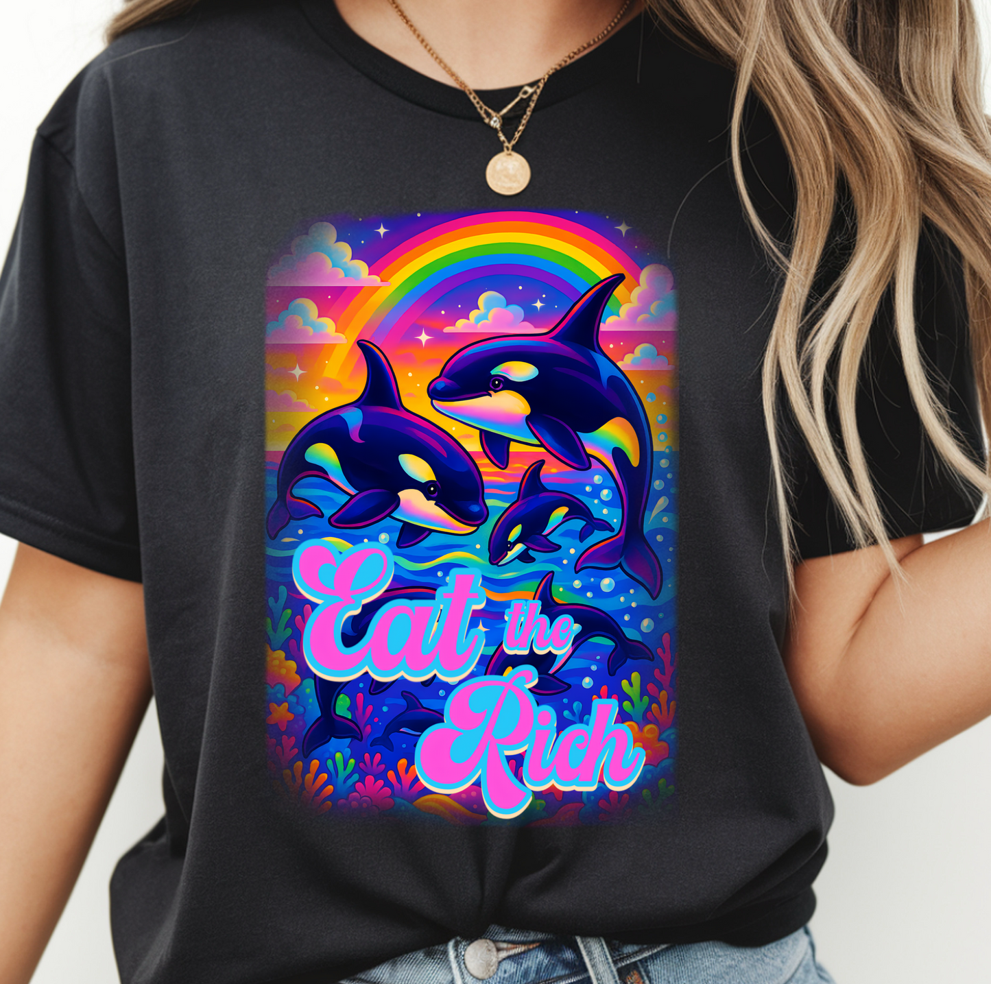 Bespattered Facade Whimsical "Eat the Rich" Orcas Premium Unisex Comfort Colors Garment Dyed 100% Cotton T-Shirt