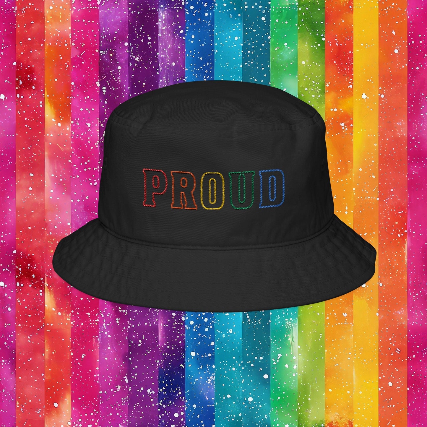 Bespattered Facade Rainbow Proud LGBTQ+ Pride Embroidered Bucket Hat