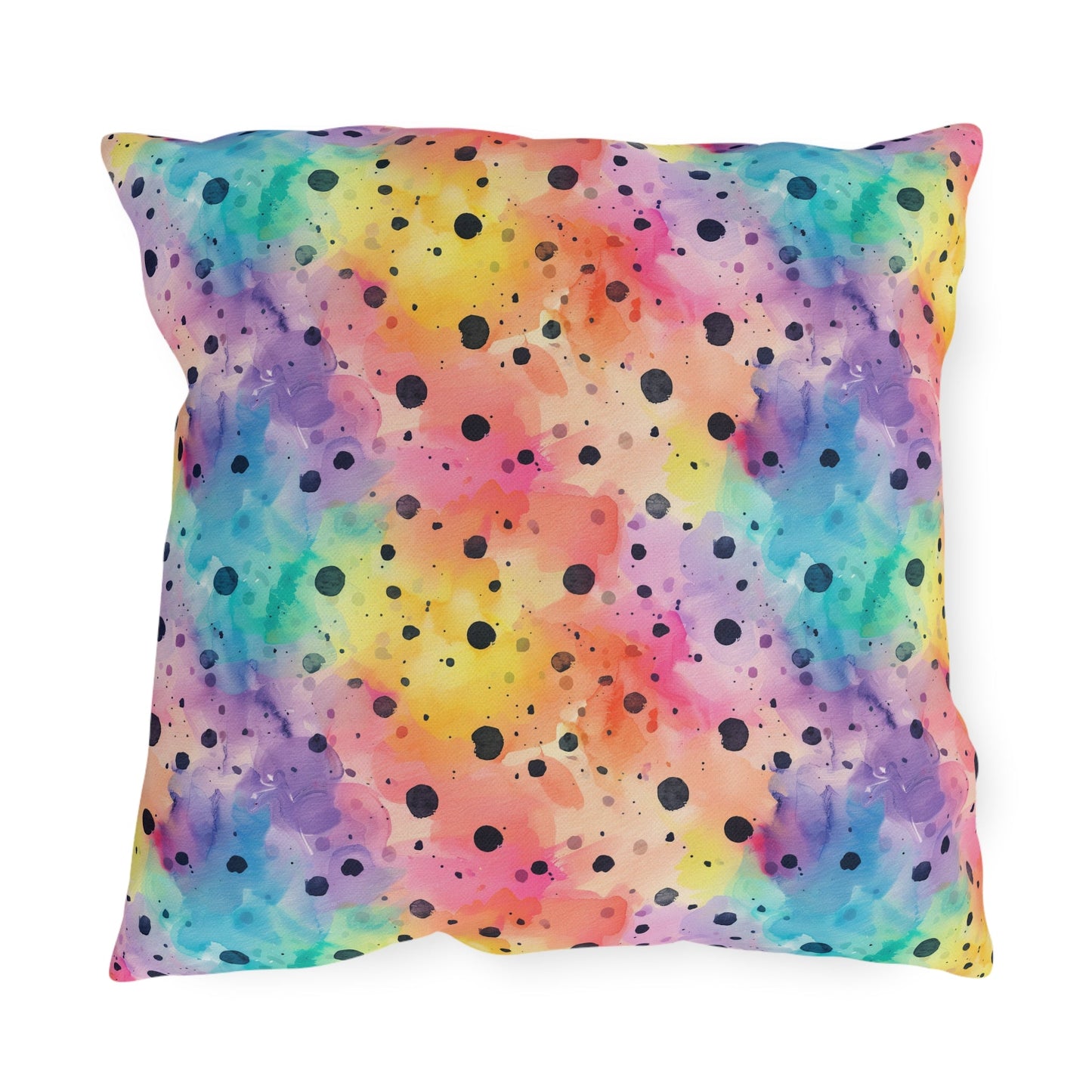 Bespattered Facade Rainbow Watercolor Dots UV-Resistant Outdoor Pillows | 4 Sizes