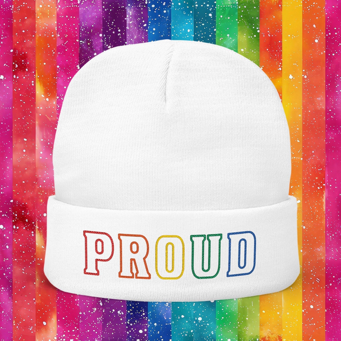 Bespattered Facade Rainbow Proud LGBTQ+ Pride Embroidered Knit Beanie