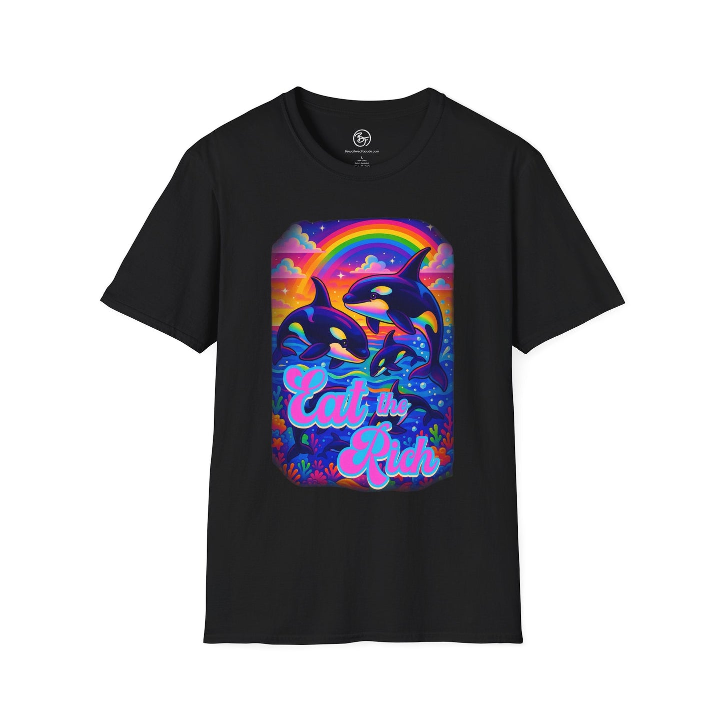 Bespattered Facade Whimsical "Eat the Rich" Orcas Unisex Softstyle T-Shirt