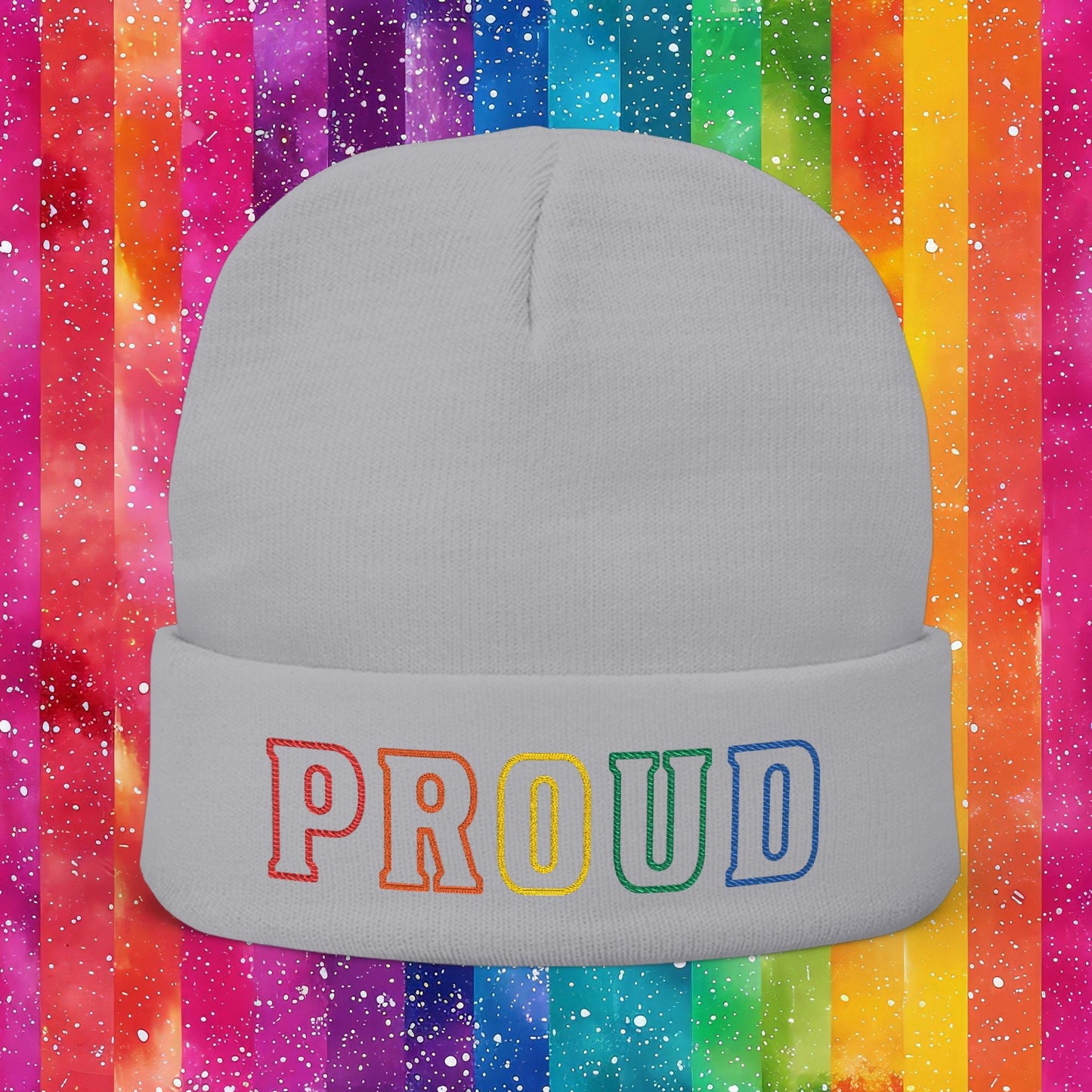 Bespattered Facade Rainbow Proud LGBTQ+ Pride Embroidered Knit Beanie