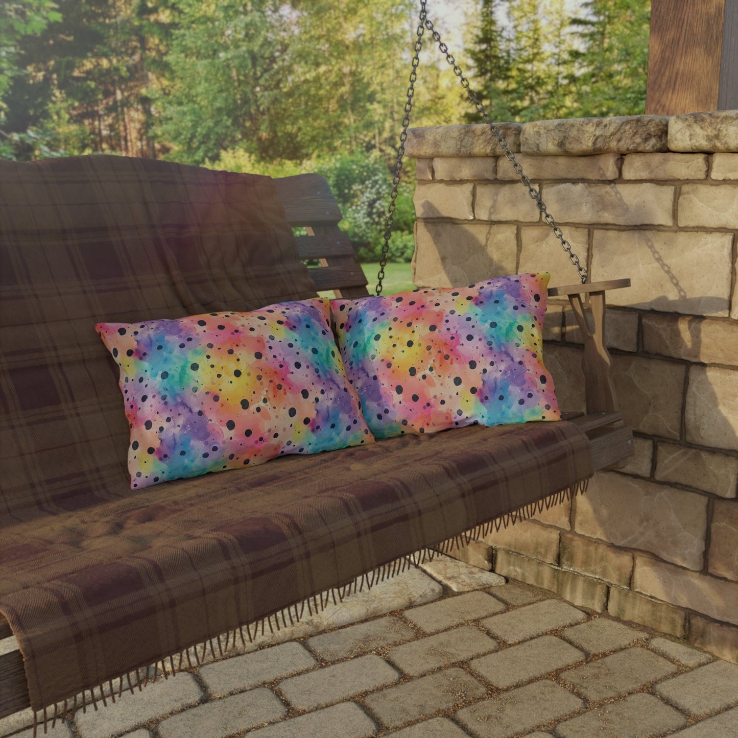 Bespattered Facade Rainbow Watercolor Dots UV-Resistant Outdoor Pillows | 4 Sizes