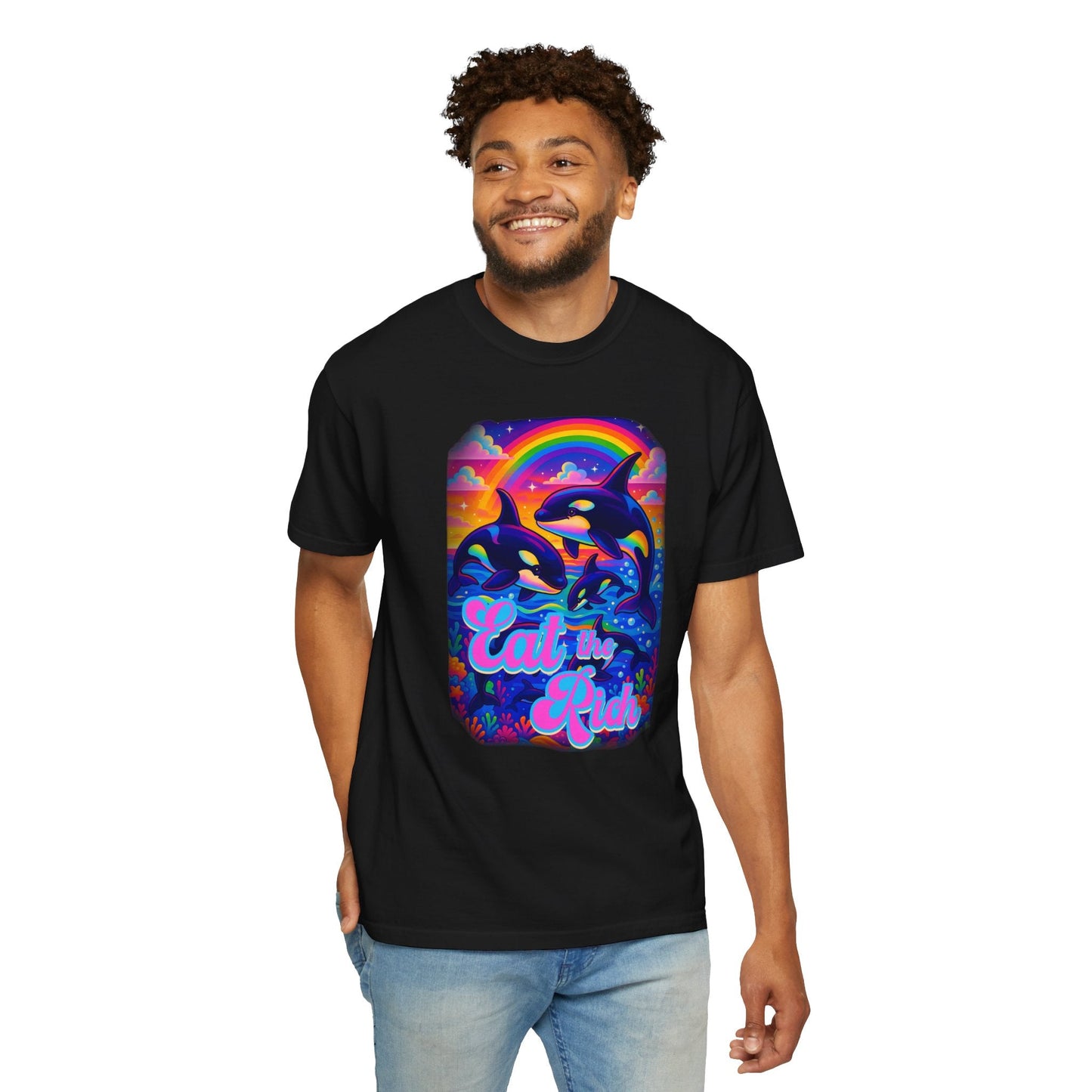 Bespattered Facade Whimsical "Eat the Rich" Orcas Premium Unisex Comfort Colors Garment Dyed 100% Cotton T-Shirt