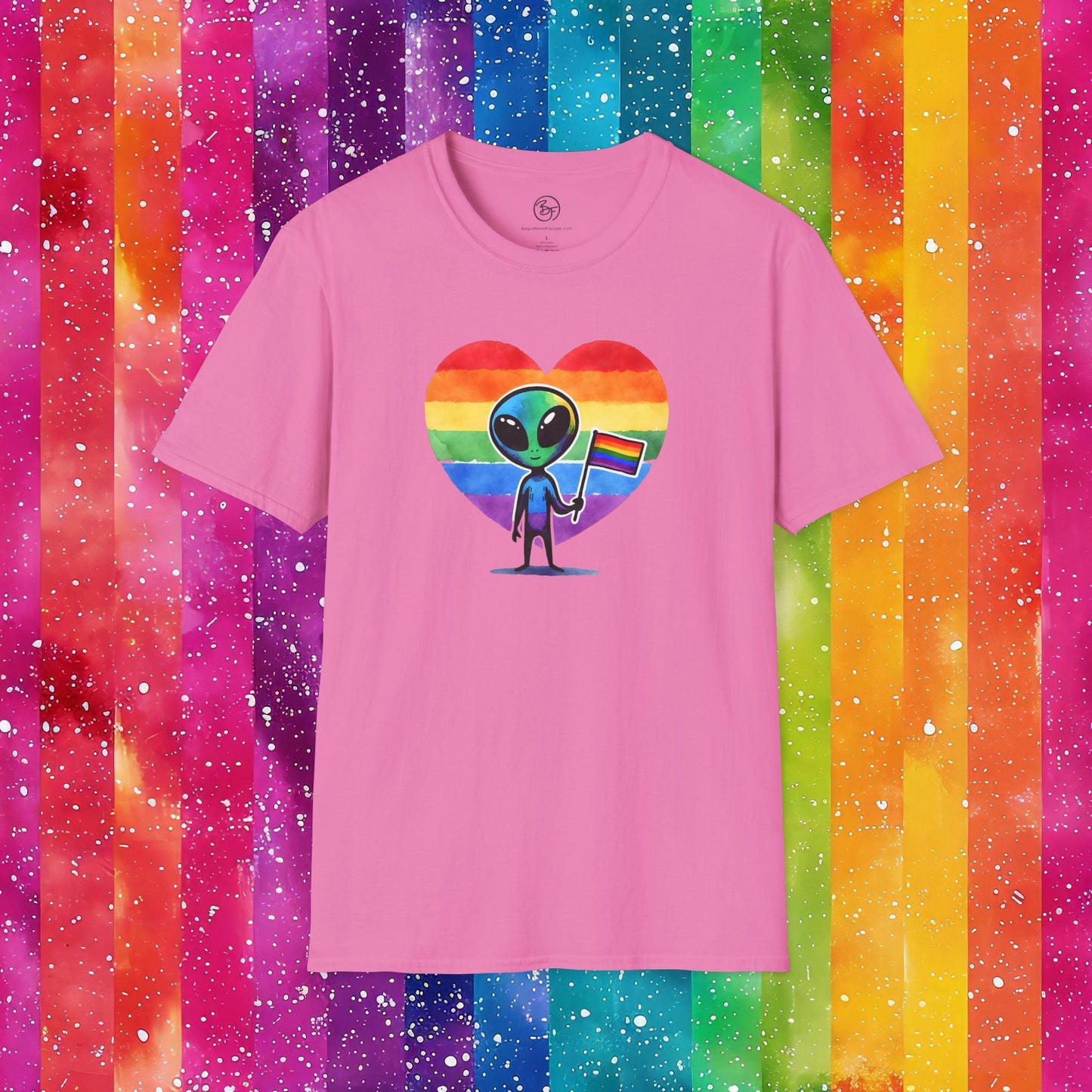 Bespattered Facade Rainbow Extraterrestrial Pride Unisex Softstyle T-Shirt