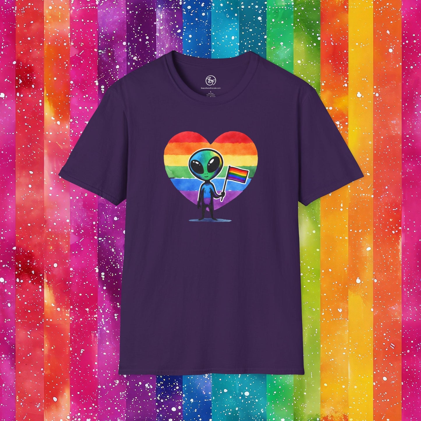 Bespattered Facade Rainbow Extraterrestrial Pride Unisex Softstyle T-Shirt