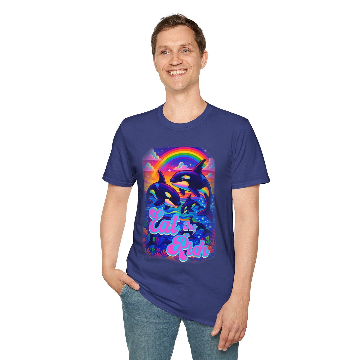 Bespattered Facade Whimsical "Eat the Rich" Orcas Unisex Softstyle T-Shirt