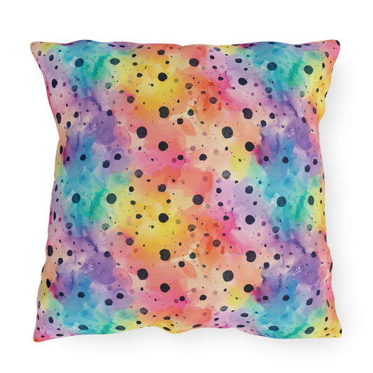 Bespattered Facade Rainbow Watercolor Dots UV-Resistant Outdoor Pillows | 4 Sizes