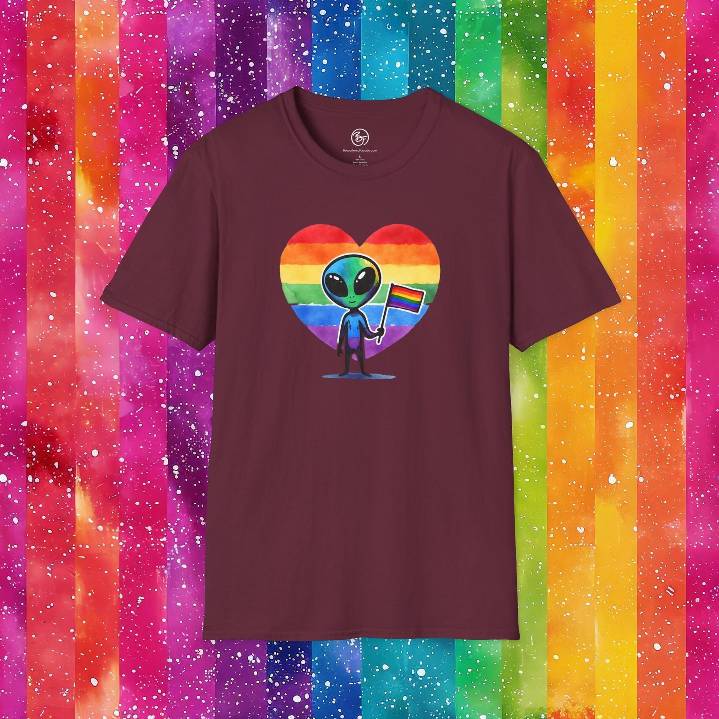 Bespattered Facade Rainbow Extraterrestrial Pride Unisex Softstyle T-Shirt