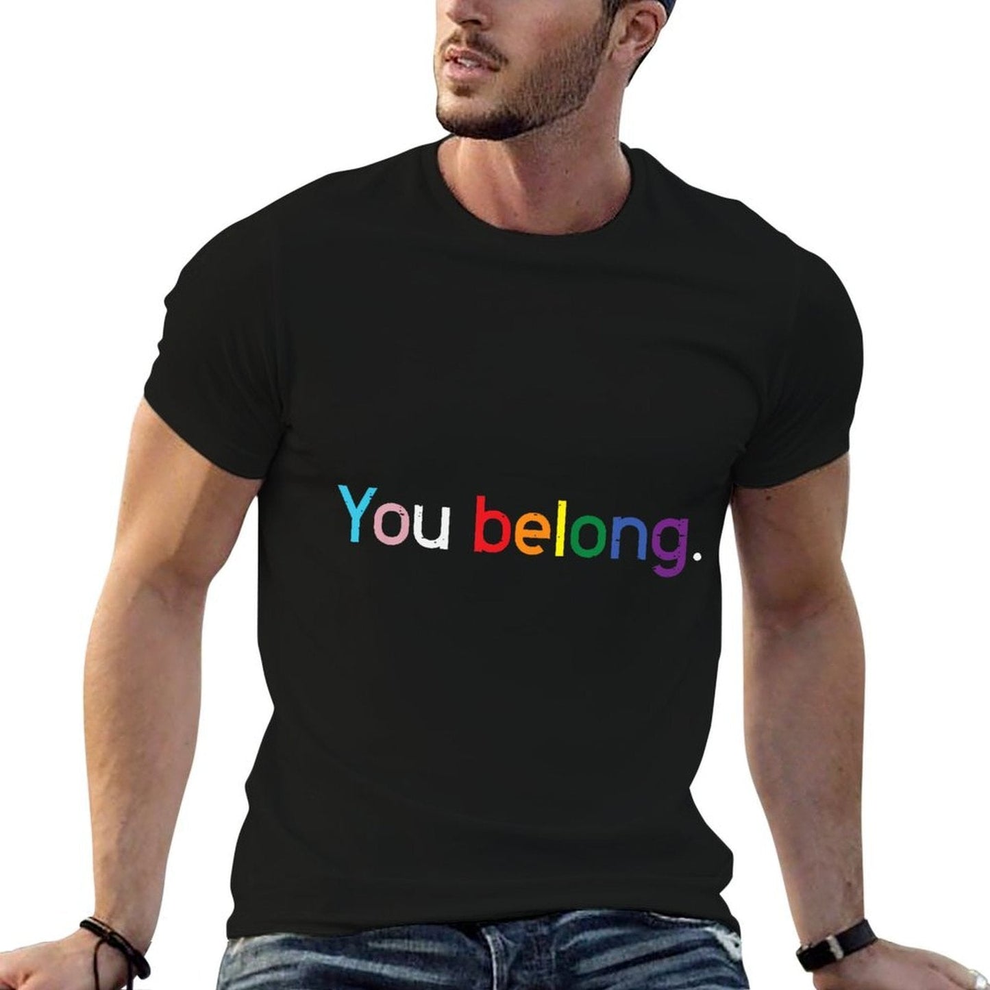 Gay Pride Month You Belong LGBTQ Ally Rainbow Men Women  Lightweight T-Shirt
