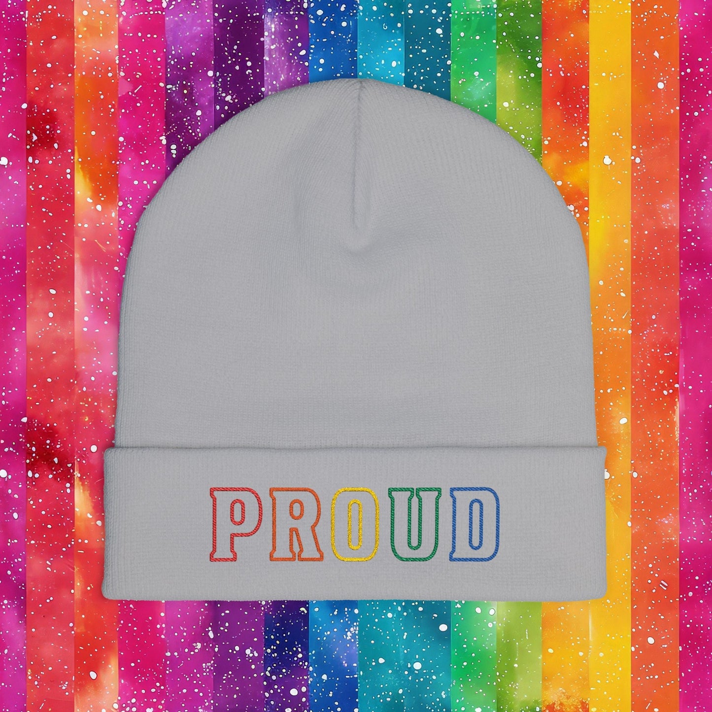 Bespattered Facade Rainbow Proud LGBTQ+ Pride Embroidered Knit Beanie