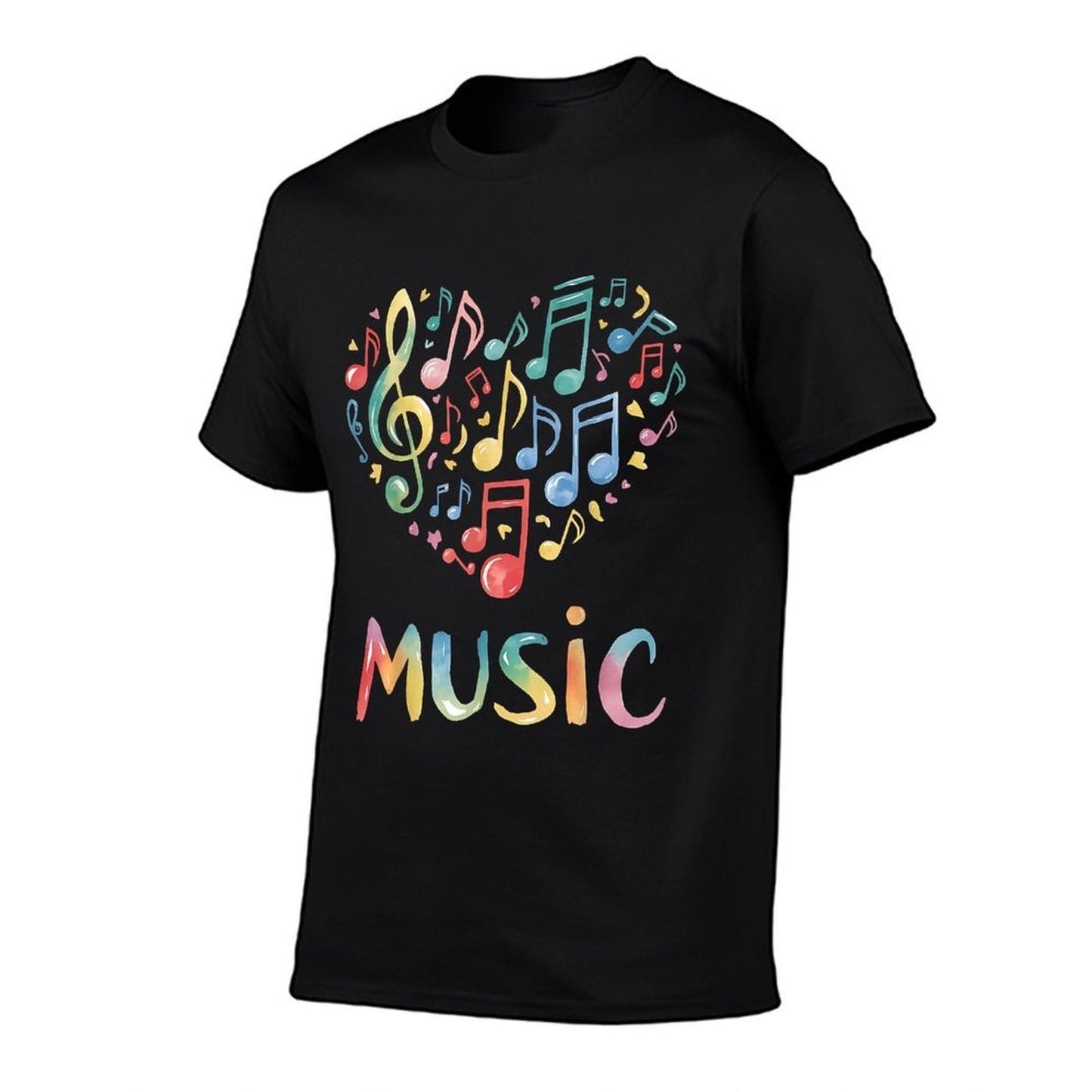 Music Lover Colorful Musical Notes Treble Clef Heart  Rolled Sleeves T-Shirt