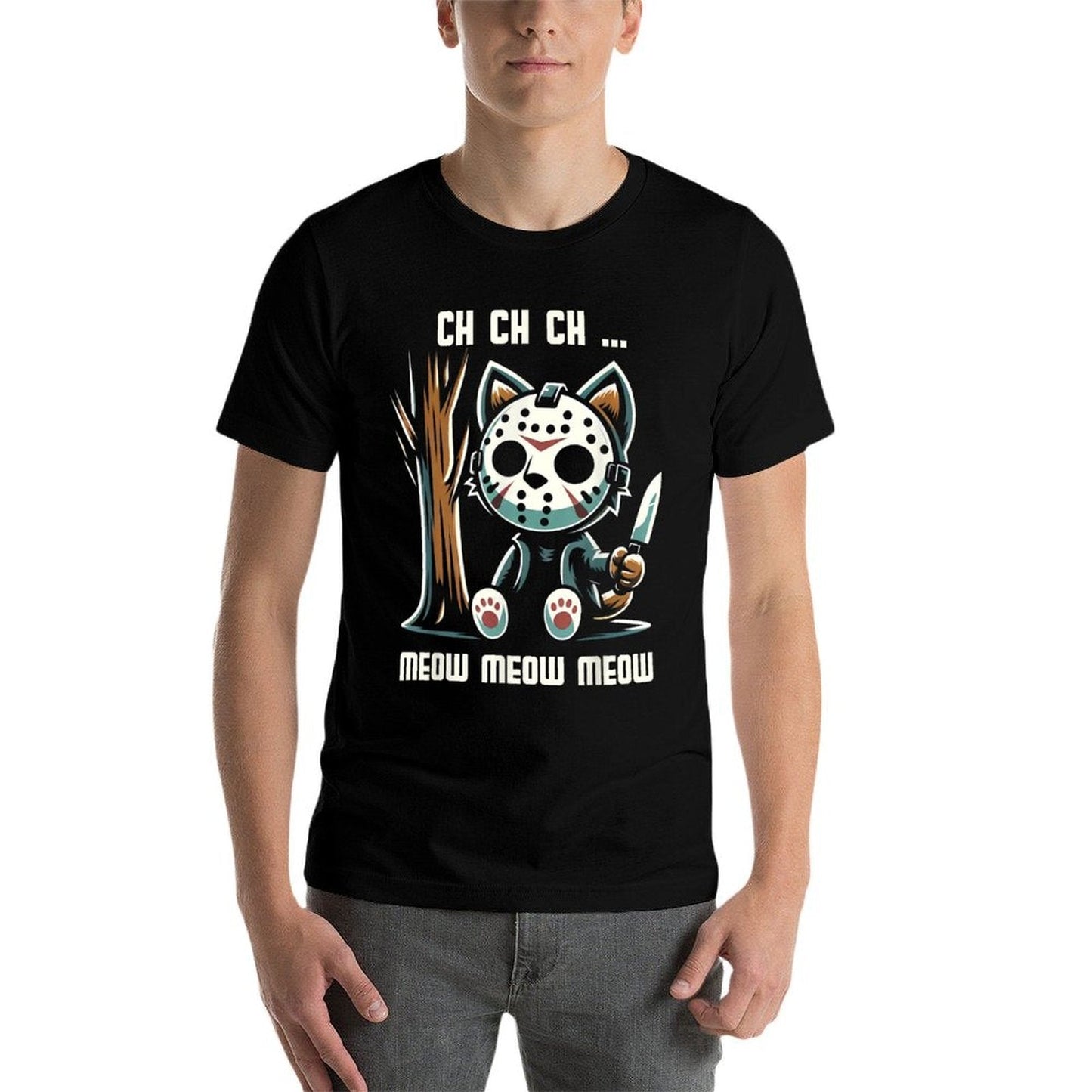 Vintage Cat Movie Horror Lovely Animal Classic Meow Kitten Men Women Girls Kids  Ribbed Collar T-Shirt
