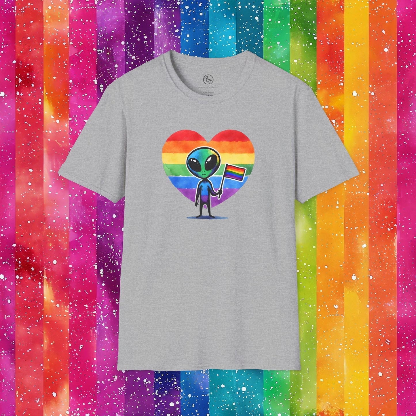 Bespattered Facade Rainbow Extraterrestrial Pride Unisex Softstyle T-Shirt