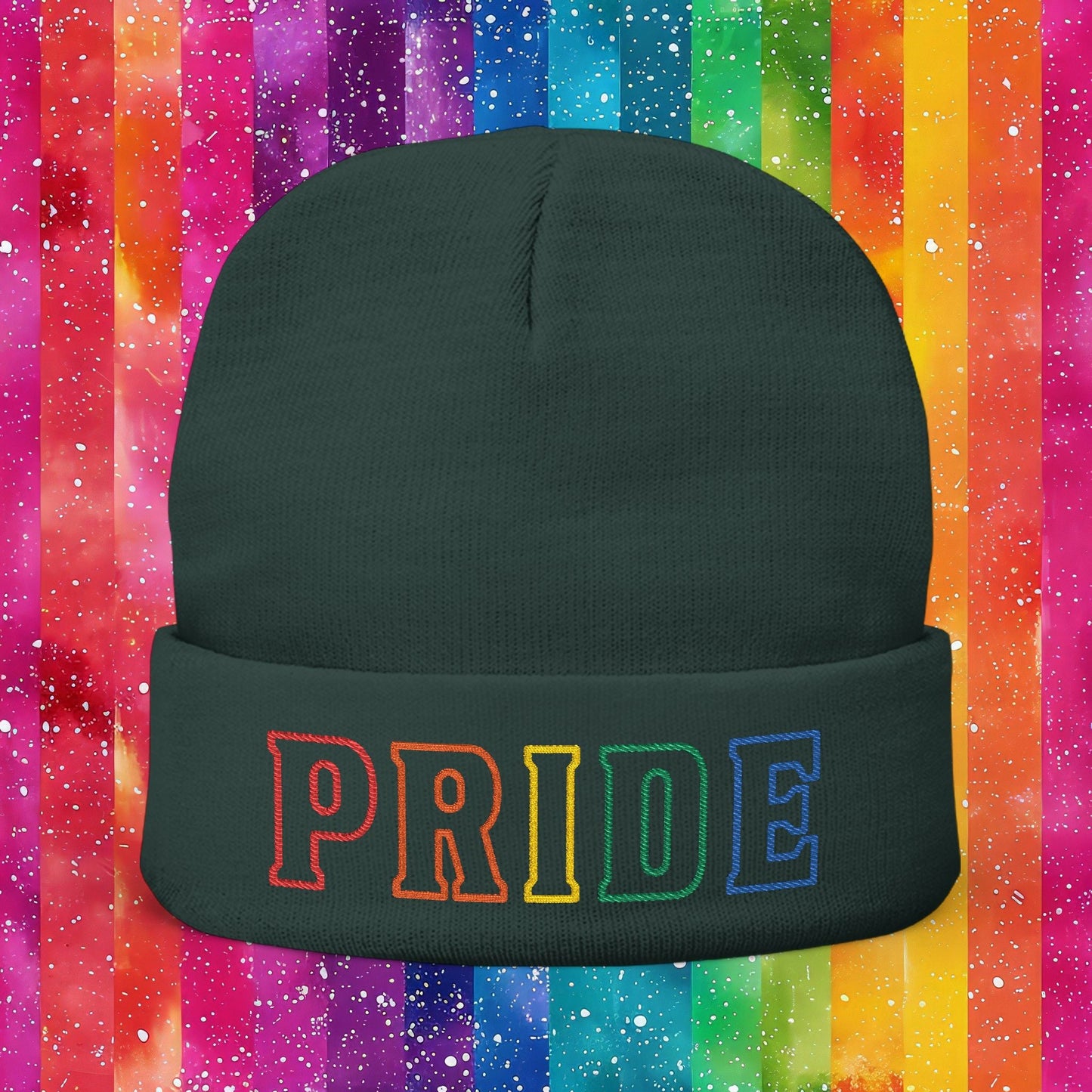 Bespattered Facade Rainbow LGBTQ+ Pride Embroidered Knit Beanie