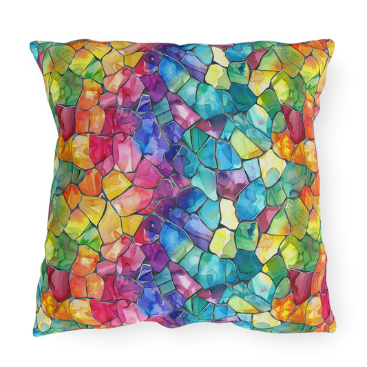Bespattered Facade Rainbow Mosaic UV-Resistant Outdoor Pillows | 4 Sizes