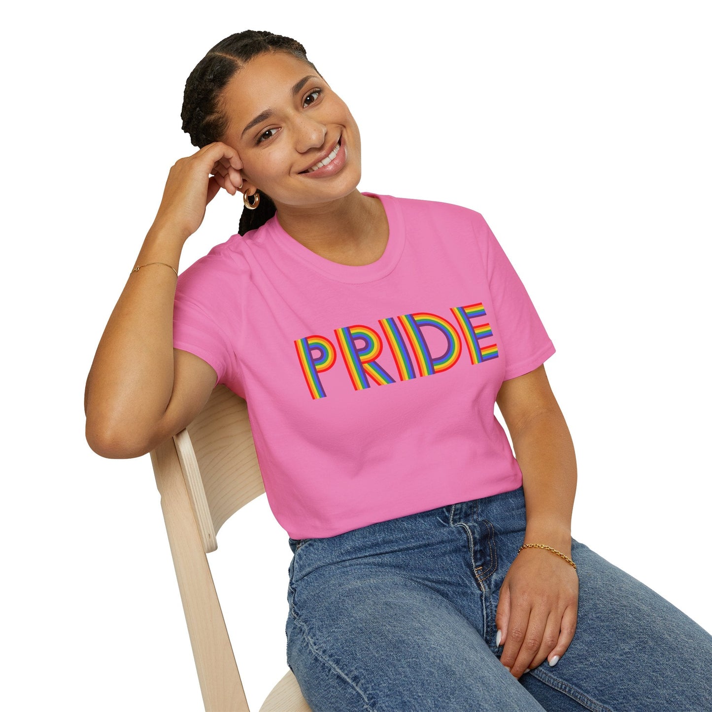 Bespattered Facade Rainbow Pride Ribbon Letters Unisex Softstyle T-Shirt