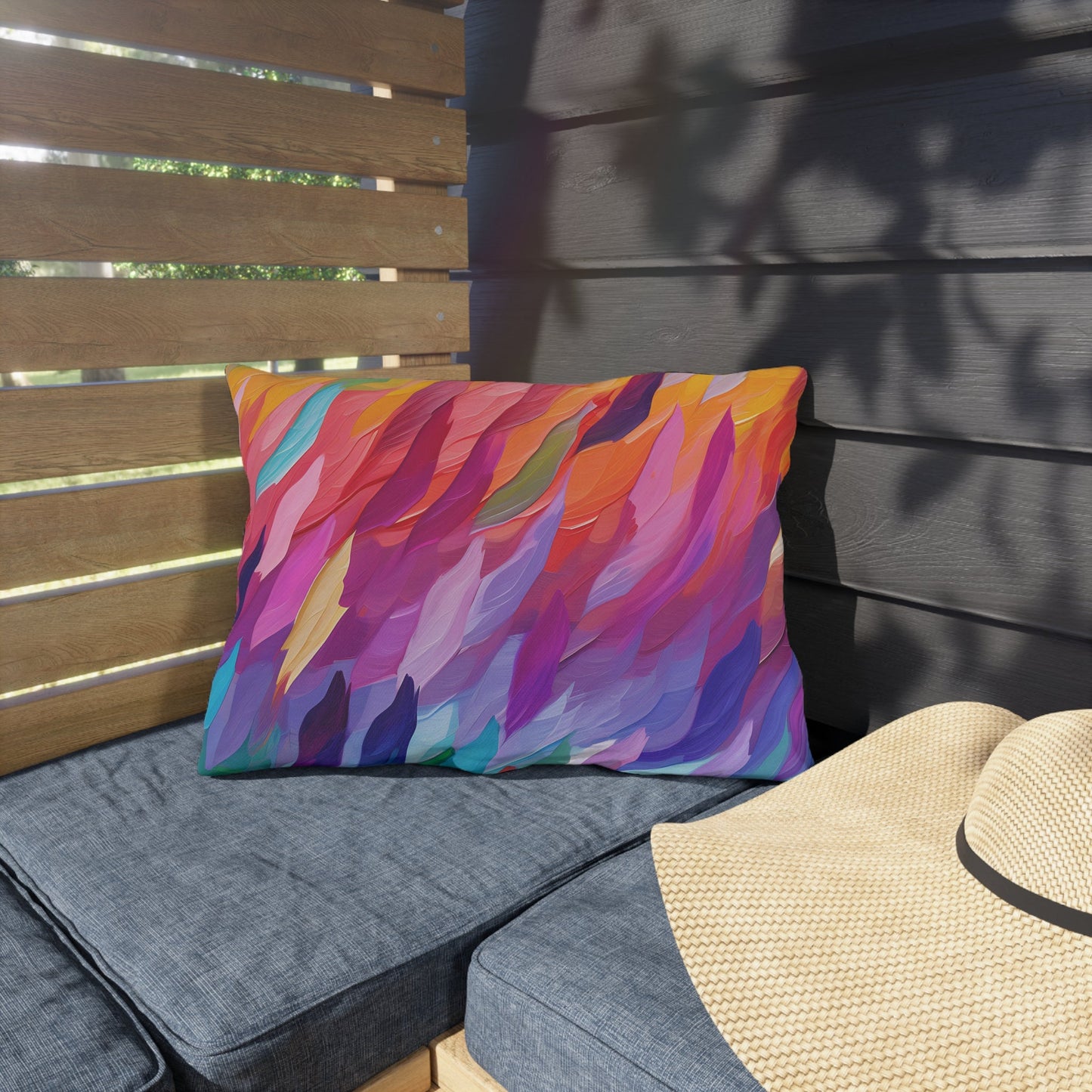 Bespattered Facade Rainbow Feathers UV-Resistant Outdoor Pillows | 4 Sizes