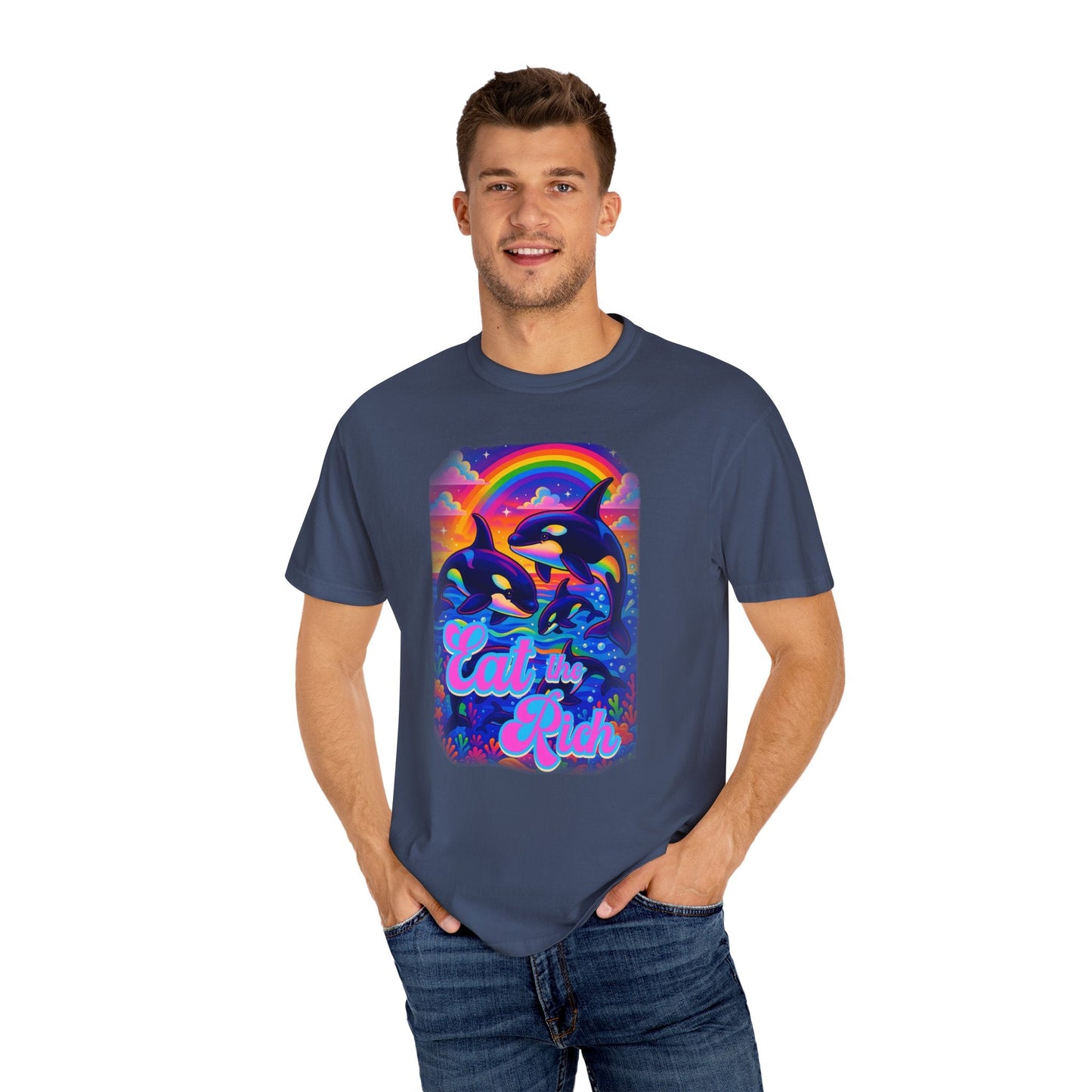 Bespattered Facade Whimsical "Eat the Rich" Orcas Premium Unisex Comfort Colors Garment Dyed 100% Cotton T-Shirt