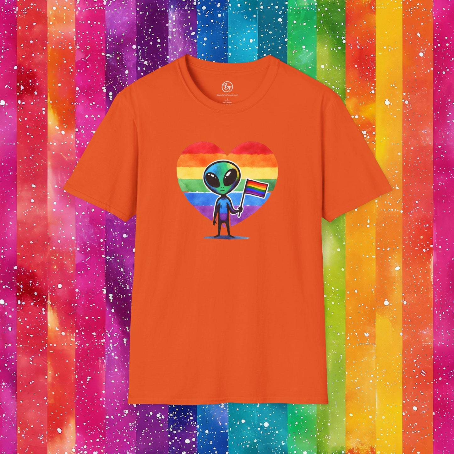 Bespattered Facade Rainbow Extraterrestrial Pride Unisex Softstyle T-Shirt