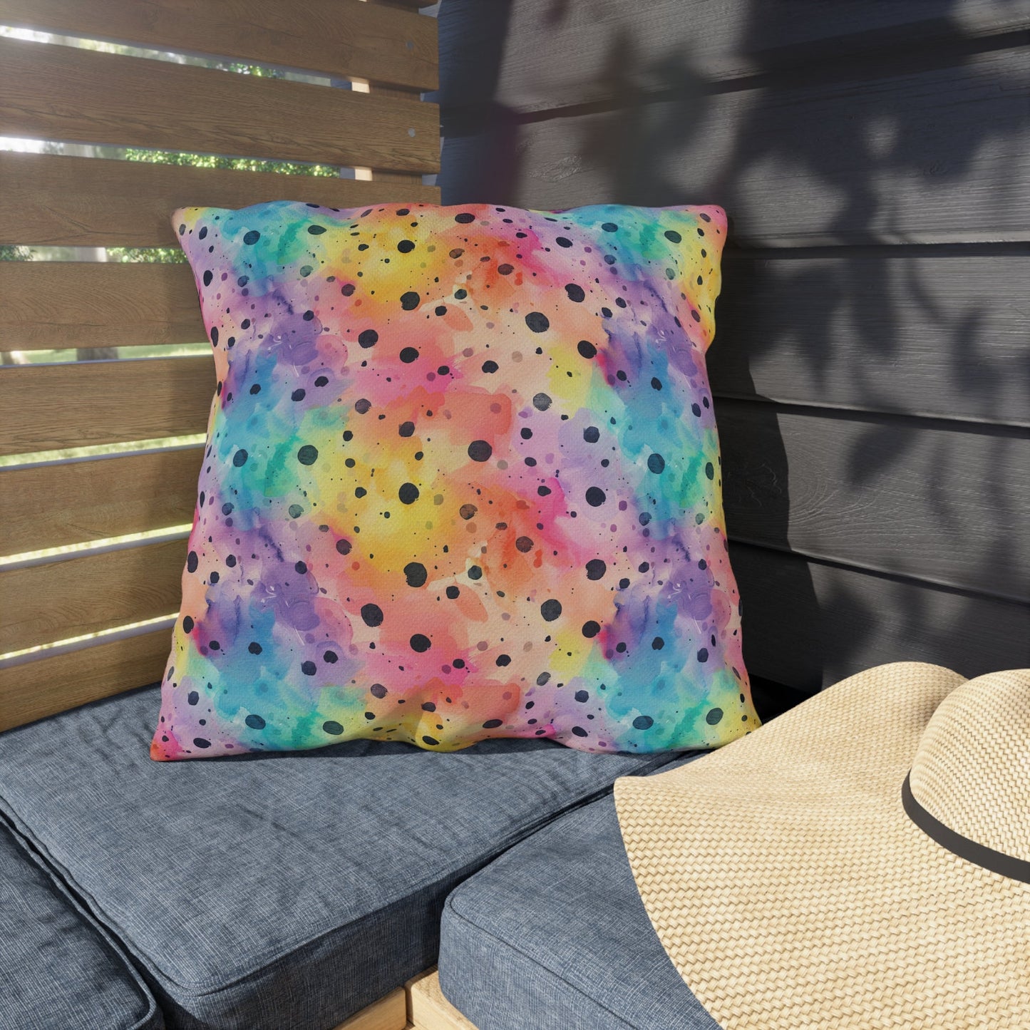 Bespattered Facade Rainbow Watercolor Dots UV-Resistant Outdoor Pillows | 4 Sizes
