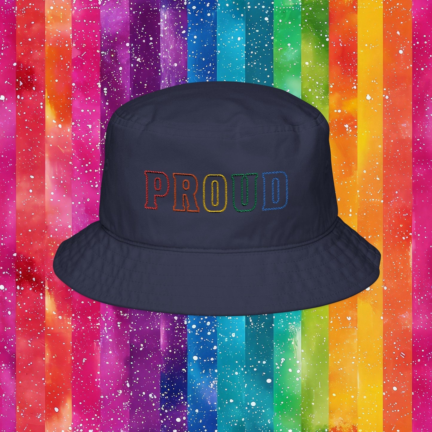 Bespattered Facade Rainbow Proud LGBTQ+ Pride Embroidered Bucket Hat