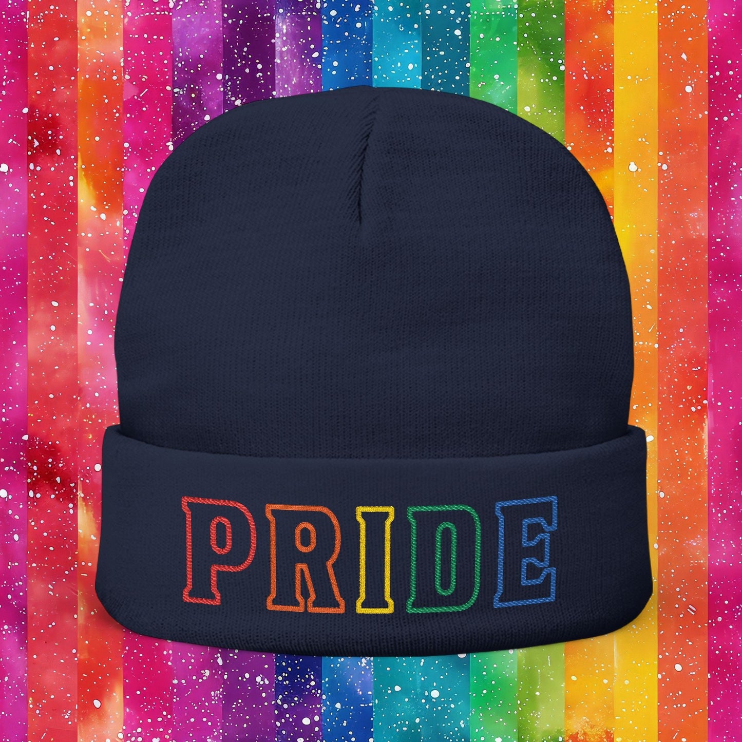 Bespattered Facade Rainbow LGBTQ+ Pride Embroidered Knit Beanie