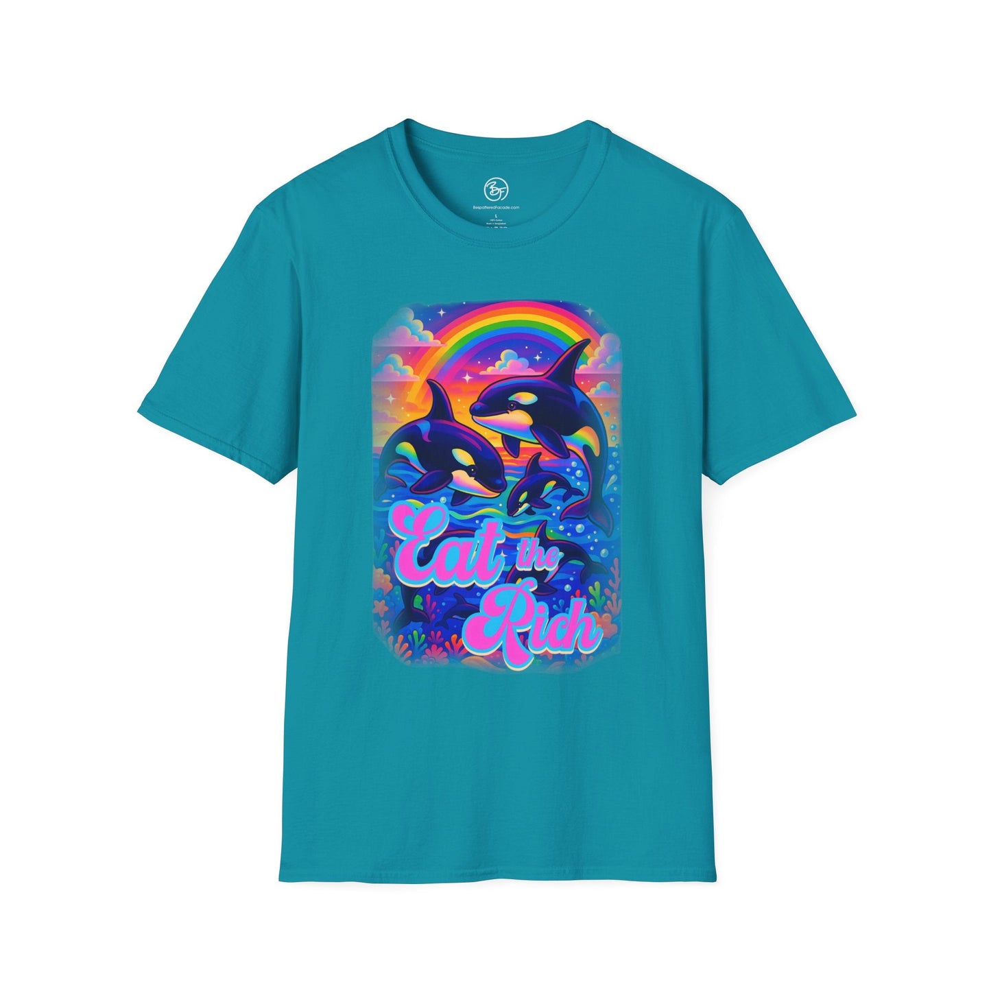Bespattered Facade Whimsical "Eat the Rich" Orcas Unisex Softstyle T-Shirt
