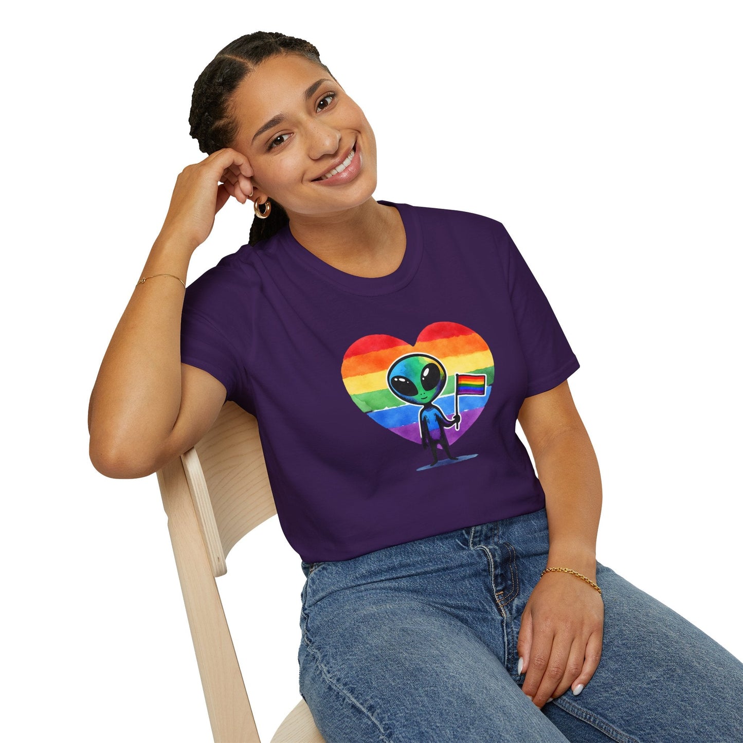 Bespattered Facade Rainbow Extraterrestrial Pride Unisex Softstyle T-Shirt