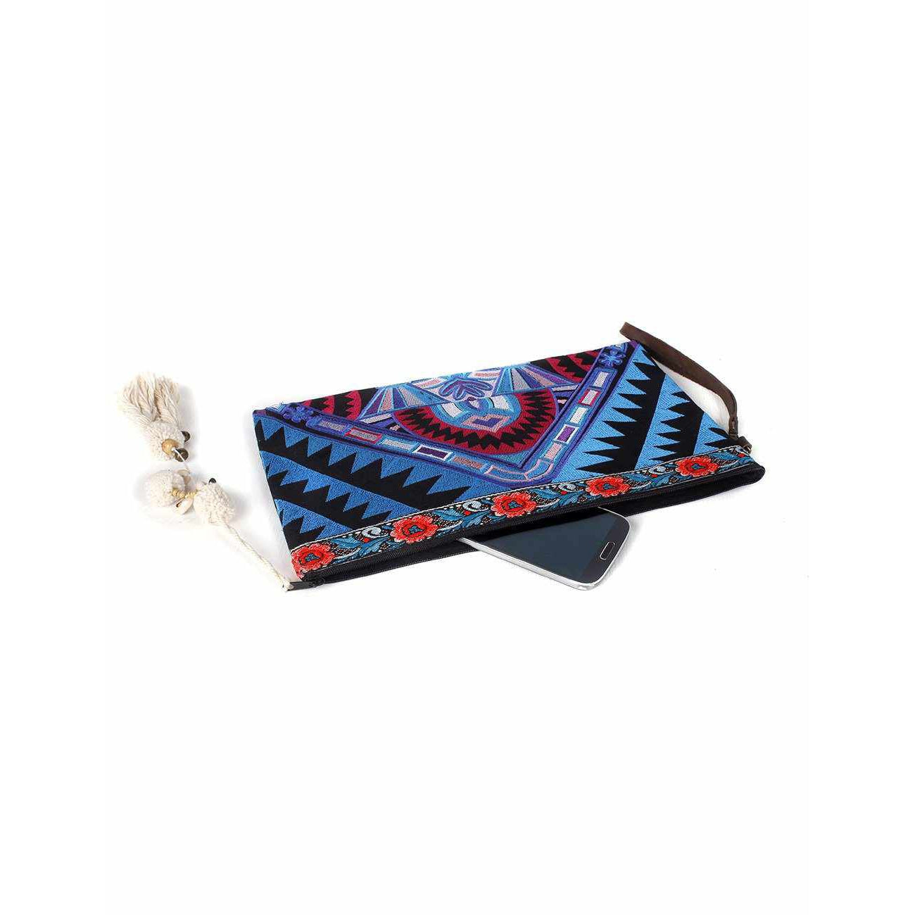 Botanica Embroidered Wristlet with PomPoms - Thailand