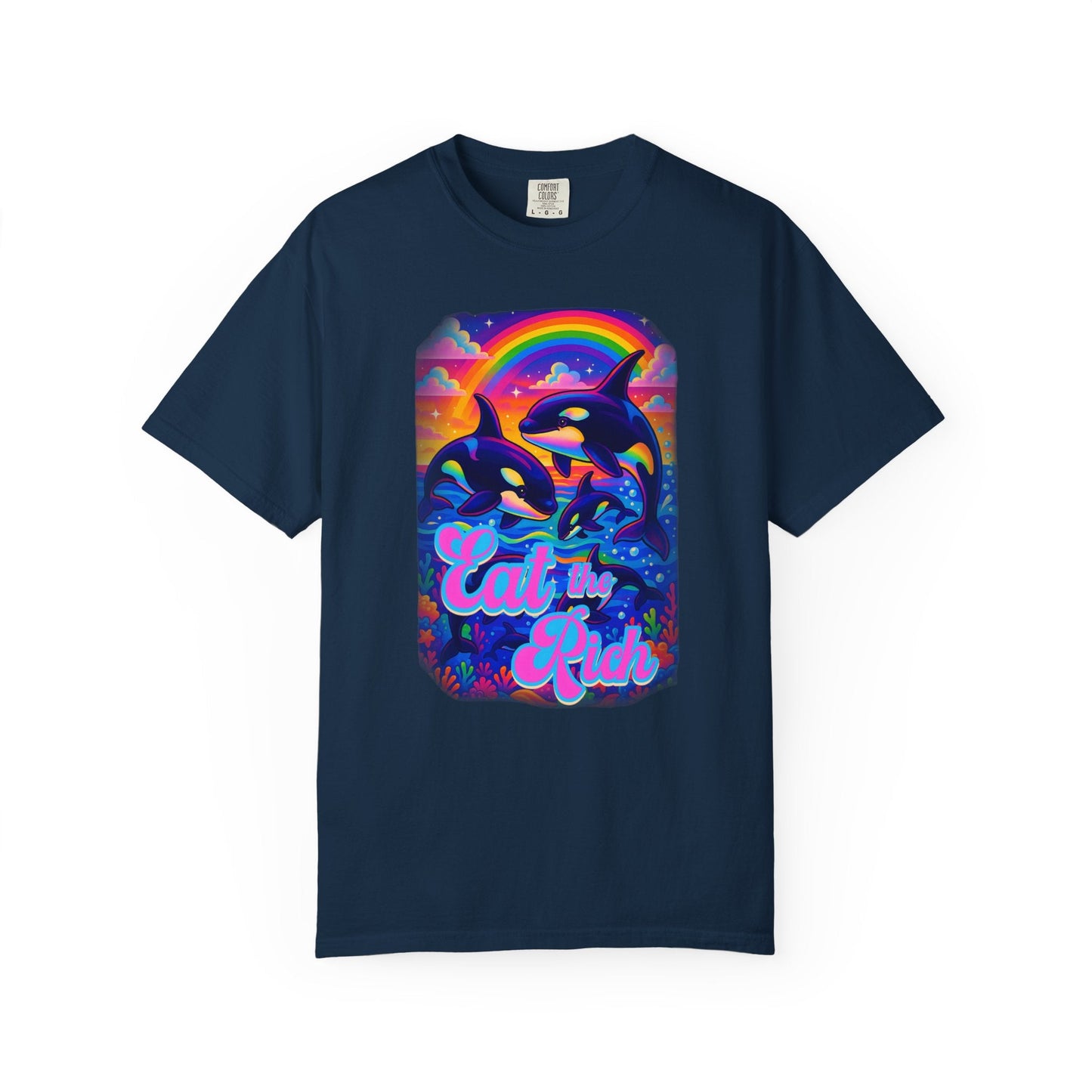 Bespattered Facade Whimsical "Eat the Rich" Orcas Premium Unisex Comfort Colors Garment Dyed 100% Cotton T-Shirt