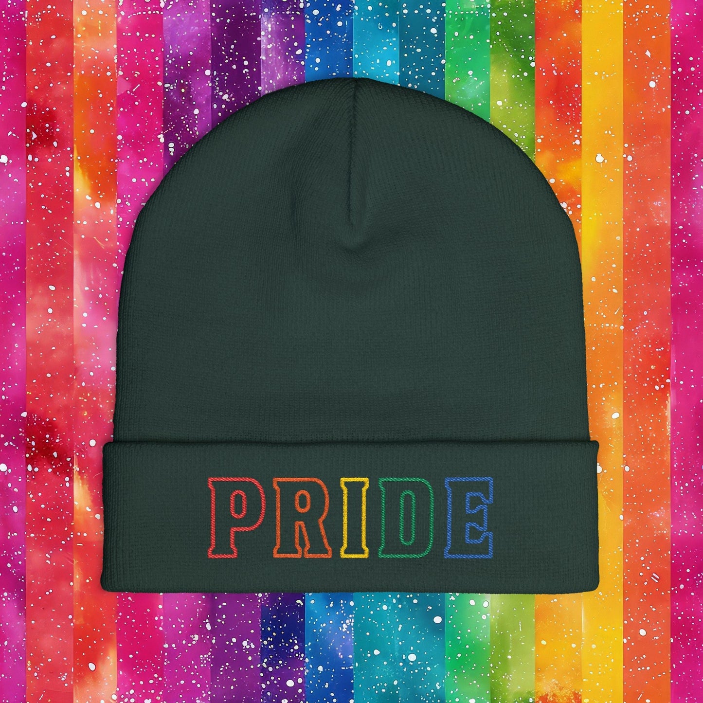 Bespattered Facade Rainbow LGBTQ+ Pride Embroidered Knit Beanie