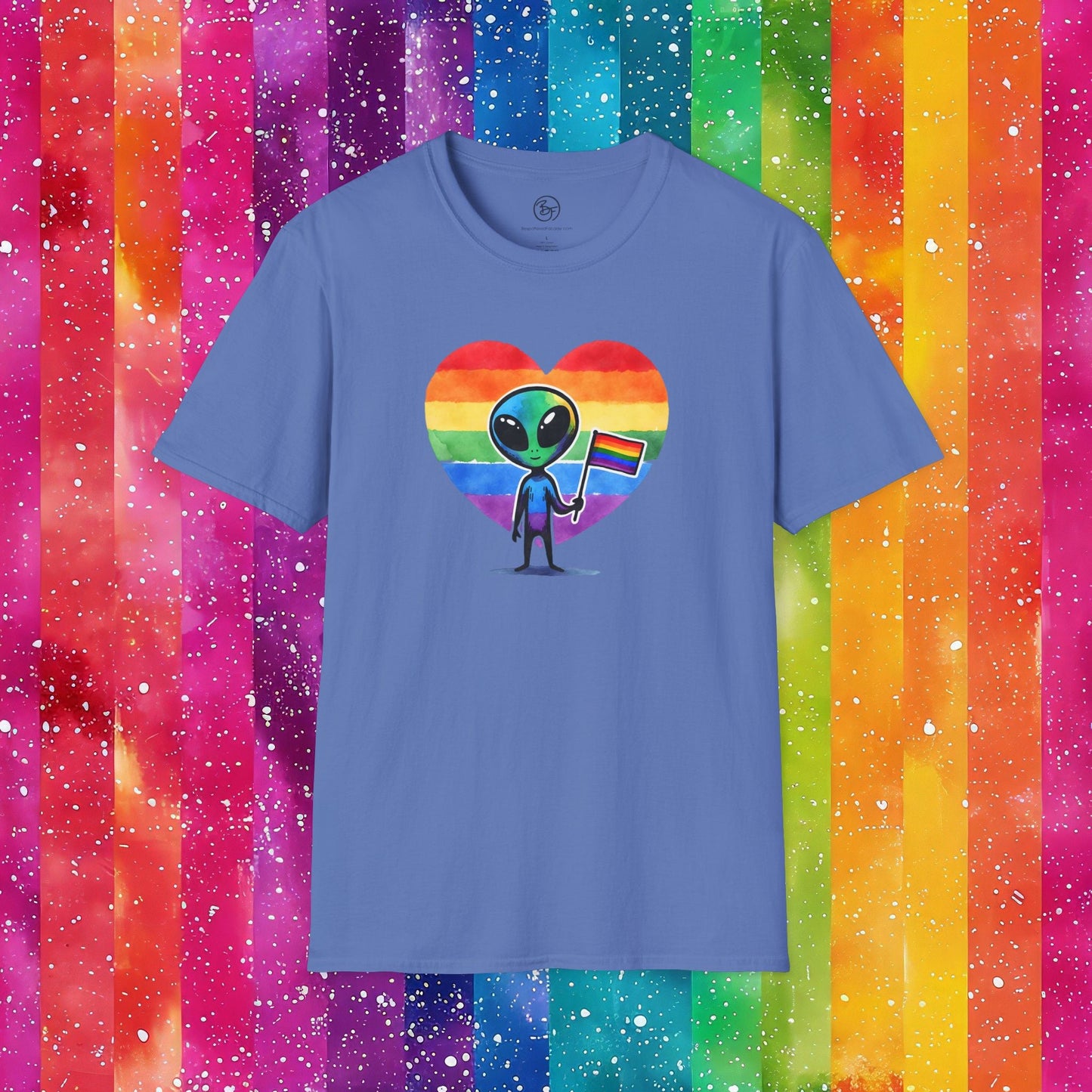 Bespattered Facade Rainbow Extraterrestrial Pride Unisex Softstyle T-Shirt