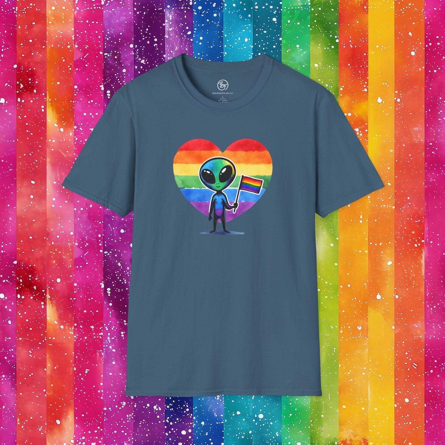 Bespattered Facade Rainbow Extraterrestrial Pride Unisex Softstyle T-Shirt