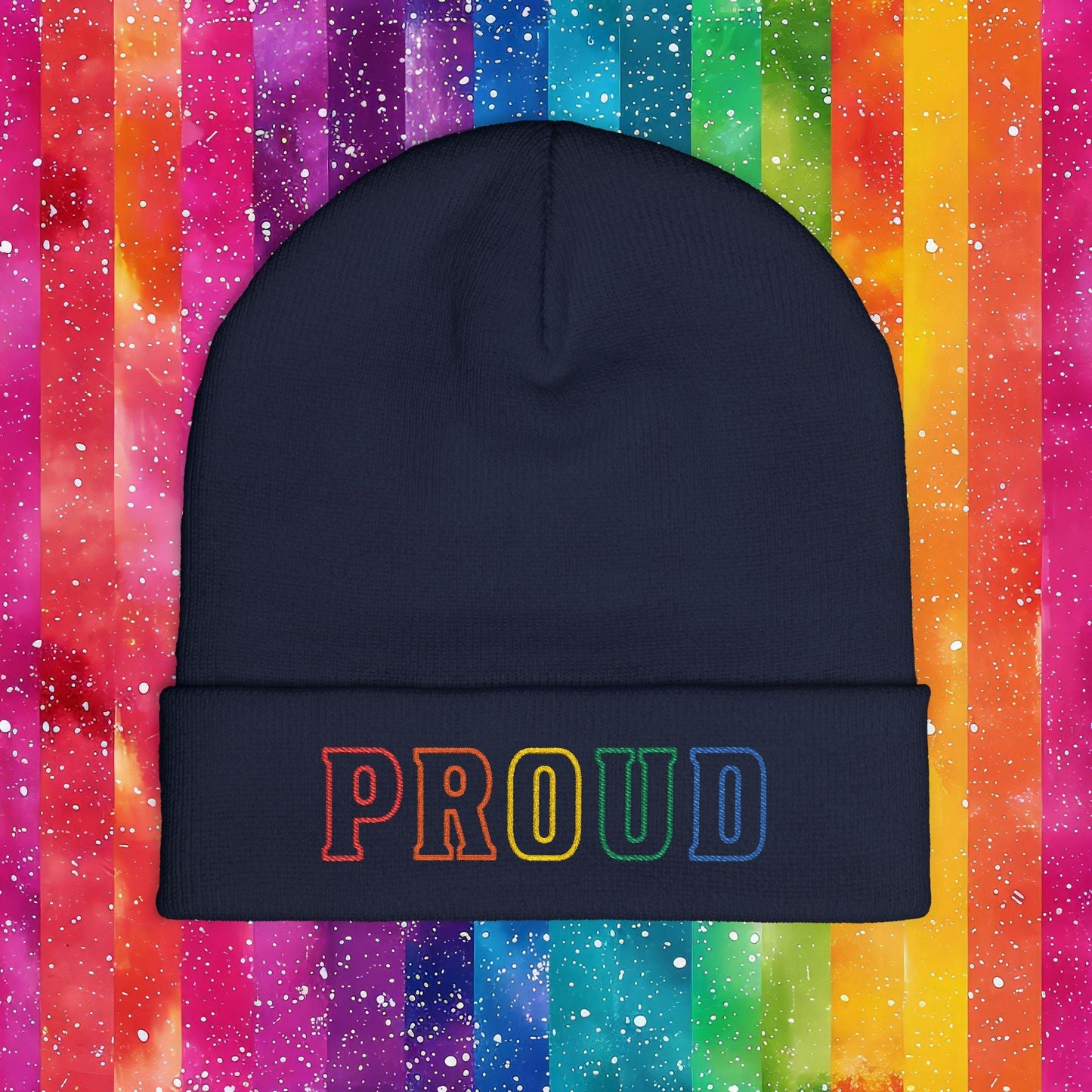 Bespattered Facade Rainbow Proud LGBTQ+ Pride Embroidered Knit Beanie