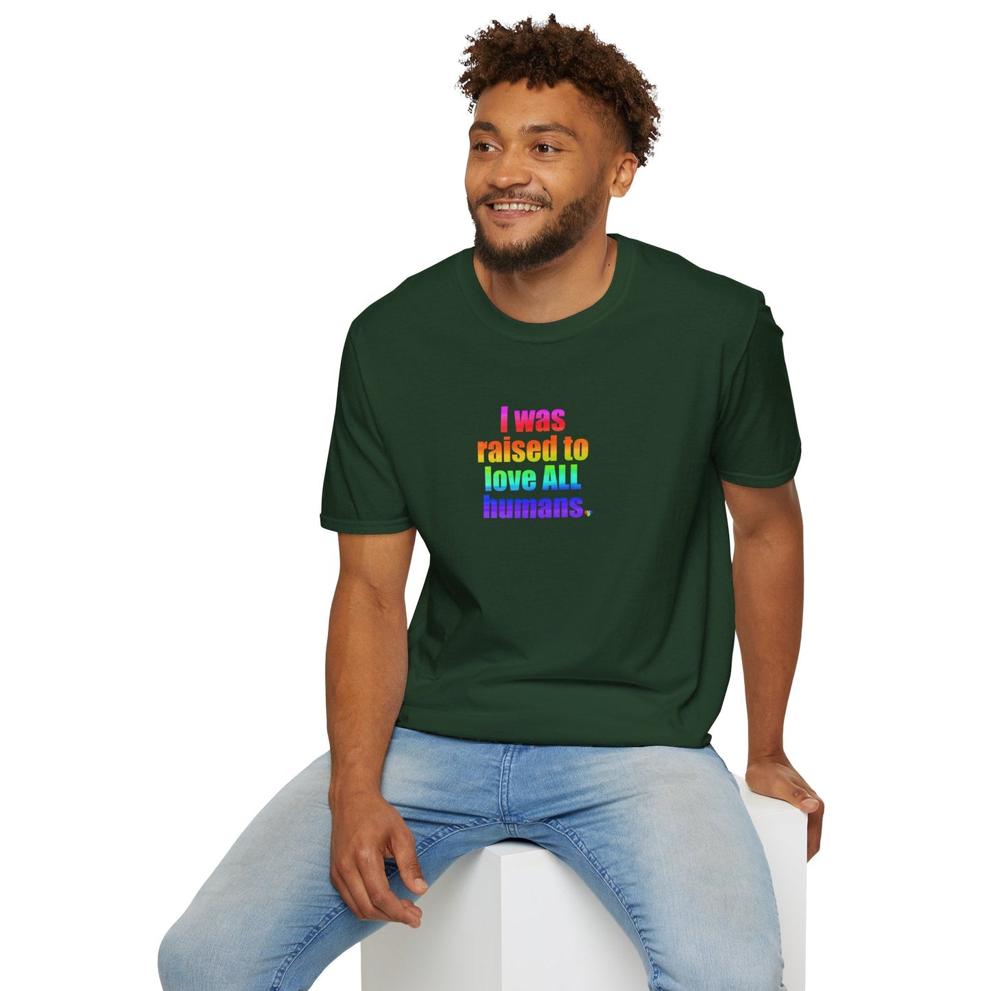 Bespattered Facade Raised to Love All Humans Unisex Softstyle T-Shirt
