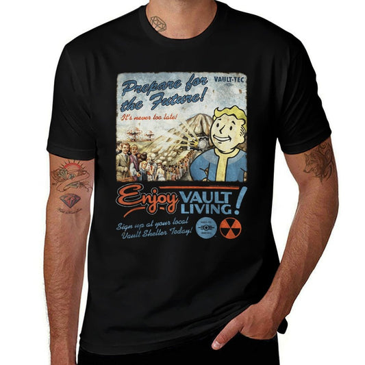 Fallout Video Game Enjoy Vault Living Vault-Tec Retro Ad  Versatile T-Shirt